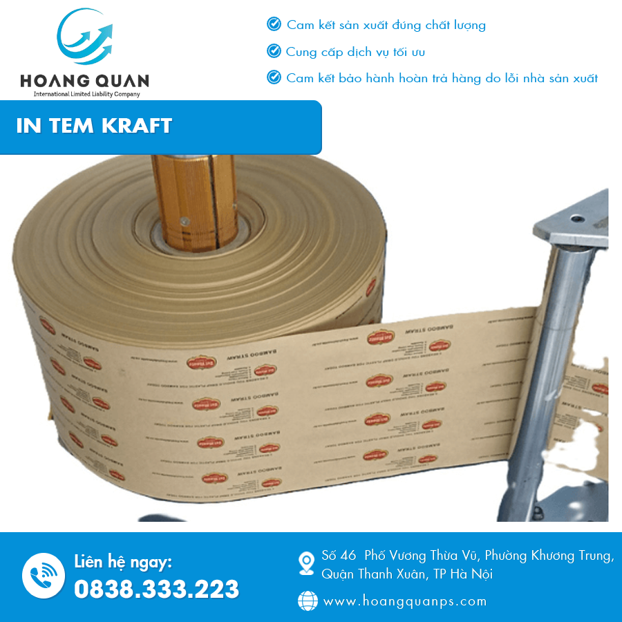 In tem kraft nhiều kích thước, chất liệu giấy dày và bám mực tốt
