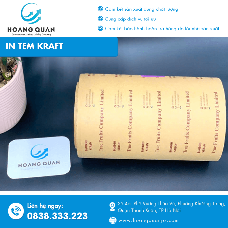 Tem kraft in với nền giấy nâu mộc mạc, thân thiện môi trường.